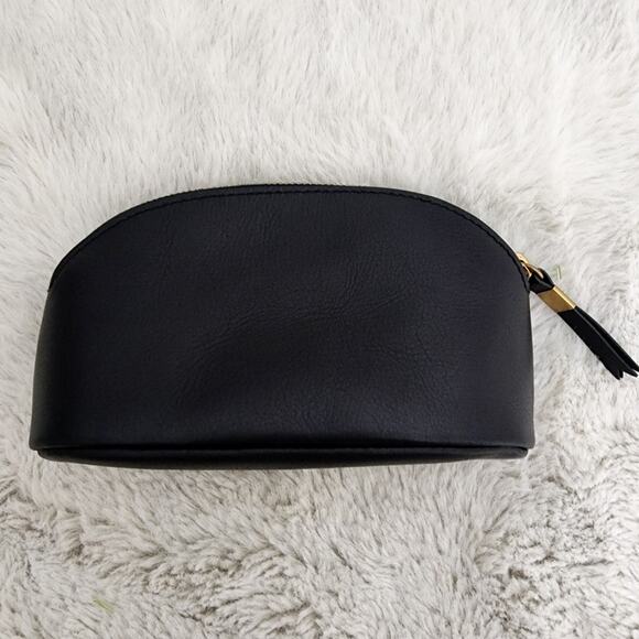 Madewell Black Leather Makeup Pouch Travel Cosmetic Bag Monogrammed RJ NWT - Picture 9 of 11